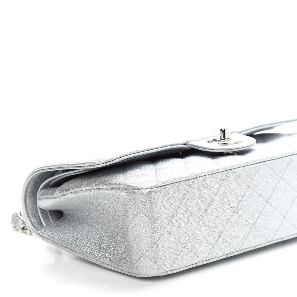ββ CHANEL 21K Glittered Silver Metallic Caviar Quilted Medium Double Flap CC bag - Picture 8 of 14